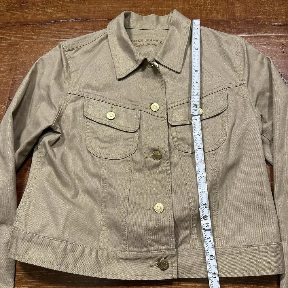 Vintage Lauren Ralph Lauren Denim Trucker Jacket Womens S Beige Gold Glitter - Picture 7 of 10